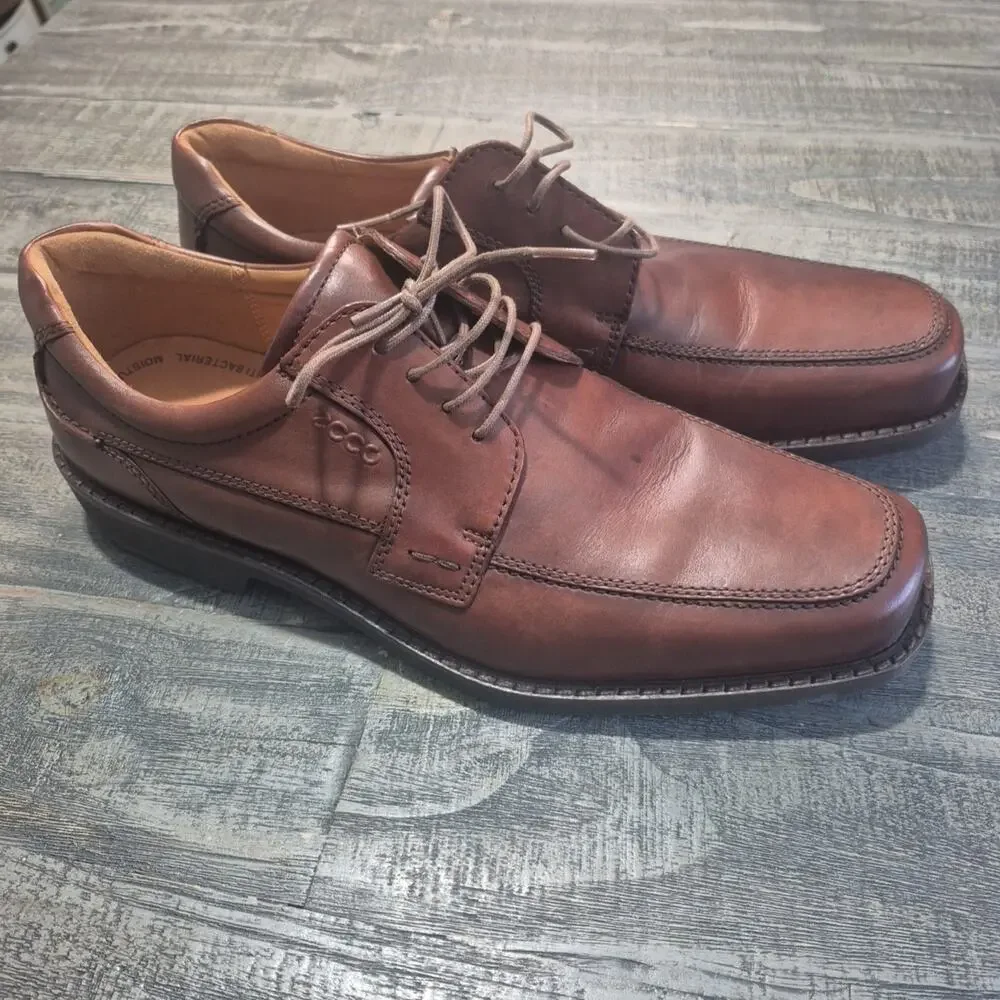 ECCO Seattle Shoes Mens 46 12-12 1/2 Cognac Brown Leather Oxford Derby Apron